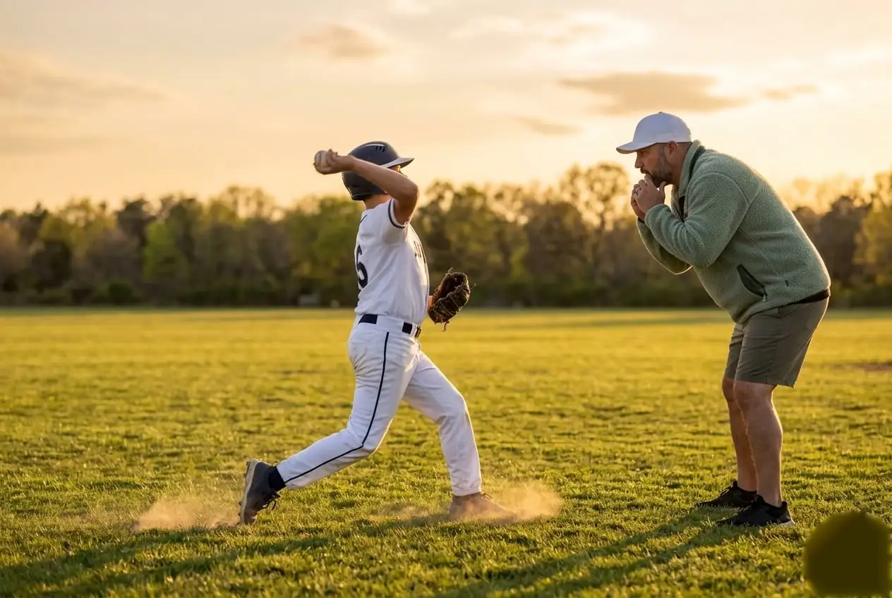 A young player working through his throwing motion as Coach Myles watches the mechanics